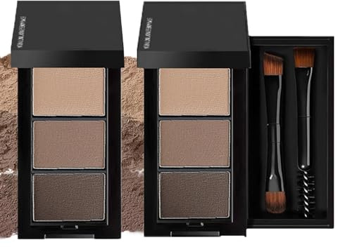 Polvo de cejas marrón, 3 colores para cejas, resistente al agua, con cepillo, color de cejas, polvo fino para cejas de aspecto natural durante todo el día (9G)