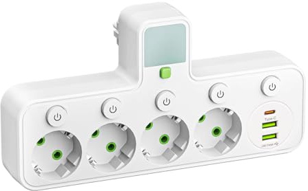 Adaptador De Corriente Equipado con Un Enchufe Estándar Europeo De Cuatro Clavijas E Interfaz USB Tipo C Convertidor De Corriente Multifuncional Poroso con Diseño De Interruptor Independiente