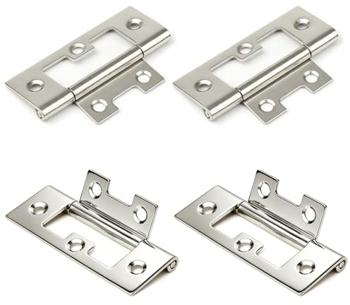 4 Pieces Flush Door Hinges 2.5 Inches Iron Flush Cupboard Hinges for Window Cabinets Closet Drawer Boxes,Sliver