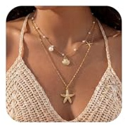 Giyehehi Collier 2 pièces pour femme avec pendentif coquillage et étoile de mer, collier bohème plaqué or avec pendentif coquillage et perles, bijou délicat pour les vacances d'été au bord de mer