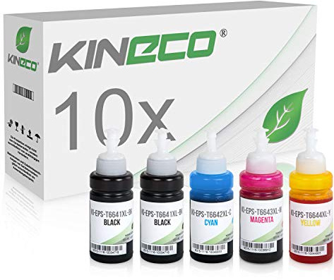 Kineco 10x Tinte kompatibel mit Epson EcoTank ET-2500 ET-2550 ET-2600 ET-2650 ET-4500 ET-14000 L100 L110 L1300 L200 L210 L350 L355 L365 L455 L550 L555 L565 - je 70 ml