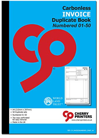 Cherry - Cuaderno de facturas sin carbono NCR | Libro duplicado | A4 | 50 juegos | numerado 01-50 | Perfecto para autónomos, pequeñas y grandes empresas |