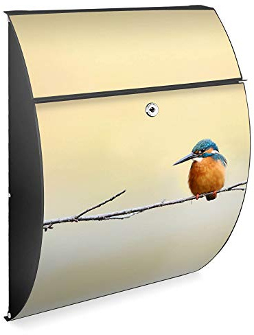 banjado Design Briefkasten - Modell Riviera 46x33,5x13cm groß - verzinkter Stahl anthrazit - Postkasten Öffnungsstopp großer A4 Einwurf Zylinderschloss 2 Schlüssel - Motiv Pause