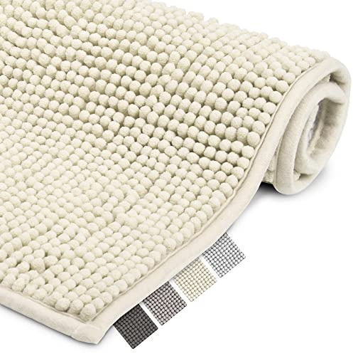 Beautissu Badematte rutschfest Chenille Badezimmerteppich waschbar | 50x80cm Beige Flauschig Badteppich Bad Teppich Badezimmer Duschvorleger Badvorleger Set BeauMare WR