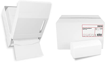 Handtuchpapierspender im Set | weiß, Kapazität für ca. 600 Blatt | mittlere Größe | Sichtfenster zur Verbrauchskontrolle | inkl. 3000 Stück Handtuchpapier 2-lagig, 25 x 23 cm, hochweiß
