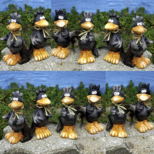GeKi Trend 12er Set Keramik Rabe mit Federn Dekofigur Garten-Deko Balkon Tischdeko 10 cm