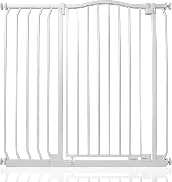 Safetots Extragroßes Treppenschutzgitter mit Gebogenem Oberen Teil, 98cm - 107cm, Mattweiß, Extra Hoch 100cm in der Höhe, Treppenschutzgitter mit Druckbefestigung, Babygitter für Türen