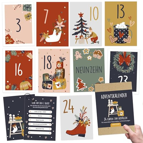Papierdrachen Karten-Adventskalender 2025 - liebevoll illustrierte Postkarten zum Basteln und Verschenken für Paare