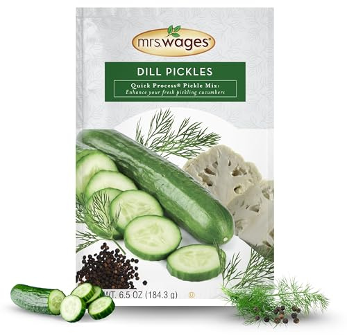 Mrs. Wages Quick Process Dill Pickle Mix, Quick and Easy, Simple-To-Use, Traditional Pickle Flavoring, Enhance Your Pickling Cucumbers, 6.5 oz Packet (Value Pack Of 6)