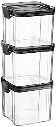 Argon Tableware Conteneurs de Stockage des Aliments - Cuisine en Plastique Cuisine Organisateur Bocons - Clip Lid - 700ml - Noir - Paquet de 3