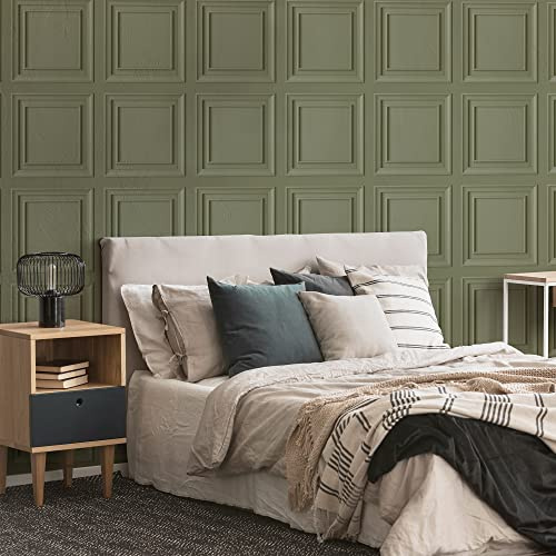 Fresco Wood Panel Sage Green Wallpaper | Green Panelled Wallcovering | Eco-Friendly Wallpaper
