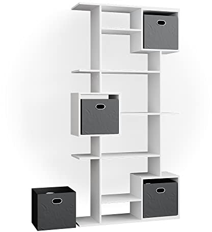 Vicco Raumteiler Cube, Weiß, 92 x 187.7 cm | mit 2 Faltboxen, zur flexiblen Raumaufteilung und offenen Aufbewahrung