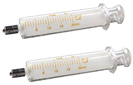 Jiaxix 2Pack 20ml/cc Glass Syringe With Metal Head and Caps for Liquid,Small Syringe for Oil or Glue Applicator,No Needle