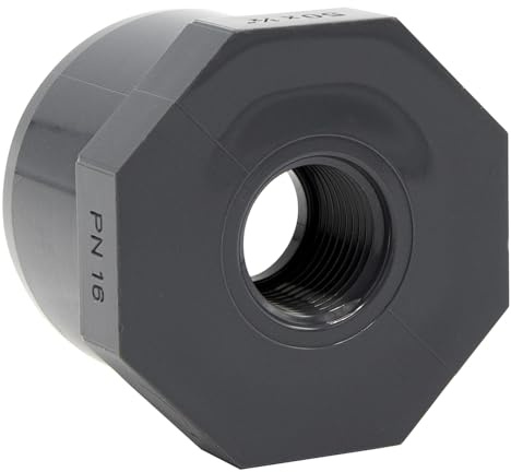 Baumaxxe PVC Reduziermuffe 50mm auf 1/2 Zoll IG - 10 Bar - bm182 | Reduzierung für PVC Rohr 50mm auf 1/2 Zoll Innengewinde, Übergangsmuffe Fitting, Pool Zubehör für Poolverrohrung 50mm