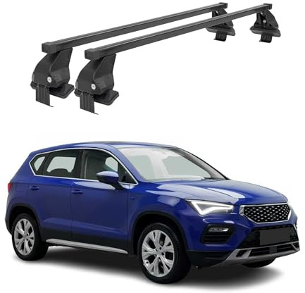 OMAC Menabo Dachträger für Seat Ateca 2016-2020 Pre-FL Stahl Schwarz | DIN 75302:2019 & ISO/PAS 11154:2006 geprüft, Abschließbar, City-Crash-getestet, bis 50 kg Traglast, Querträger, Grundträger