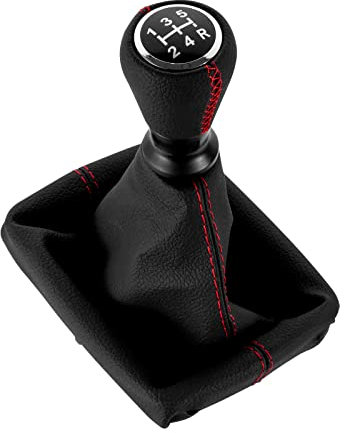 DOMENICA Pommeau de Levier de Vitesse Cuir avec Soufflet Compatible pour Peugeot 206 406 (Rouge)