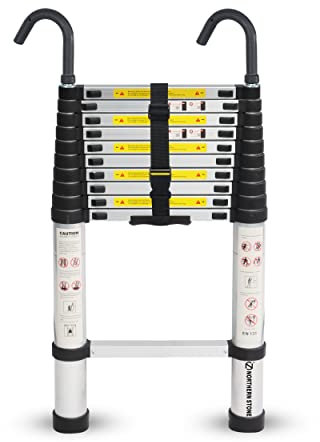 NORTHERN STONE Teleskopleiter 2,9 m Mehrzweck-Aluminium-Bodenleiter ausziehbar, zusammenklappbar und tragbar, max. Belastung 150 kg, verstellbare Stufe, EN131