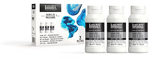 Liquitex 3699434 Gieß- und Pouringmedium Set, wasserfest, nicht-vergilbend, flexibel, erhöht den Farbfluss - 3 Flaschen a 118ml in Irisierend, Matt, Glänzend, Transparent