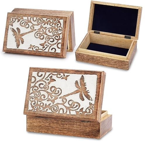 Ajuny Caja de Madera Joyero Decorativo Tallado con Reptiles Organizador Multiusos para Tesoros Recuerdos de Viaje porta Baratijas Caja para Relojes Regalos de 8 x 5 Pulgadas
