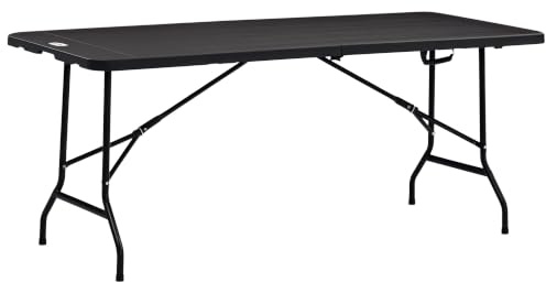Outsunny Gartentisch Klapptisch für 6 Personen HDPE 180x75,5x73 cm | Buffettisch mit Stahlgestell, Terrassentisch in Holzoptik, Dunkelgrau