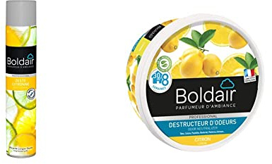 BOLDAIR Désodorisants Zeste Citronné & Gel destructeur d'odeur Citron - Neutralise les odeurs - parfume - Produit gel solide - Multi application - durée 8 semaines - 300g - Fabrication française