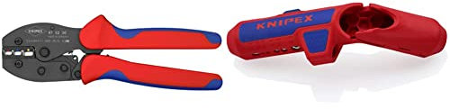 Knipex PreciForce® Crimpzange brüniert, mit Mehrkomponenten-Hüllen 220 mm 97 52 36 & ErgoStrip® Universal-Abmantelungswerkzeug für Rechtshänder 135 mm 16 95 01 SB