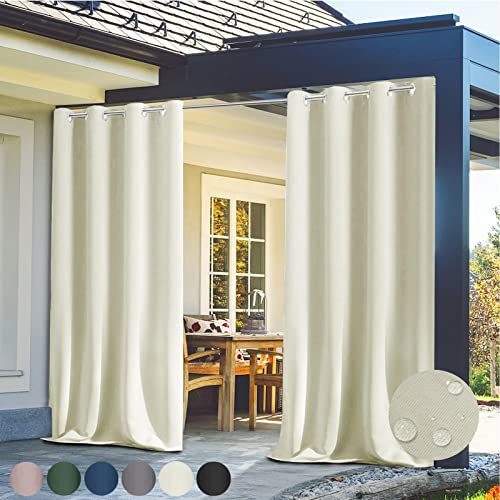 AMMFIT Outdoor Vorhang mit Ösen Wetterfest Extrabreit Sichtschutz Blackout Vorhänge für Garten/Pavillon/Veranda/Balkon, 1 Stück,Beige-132x304cm(BxH)