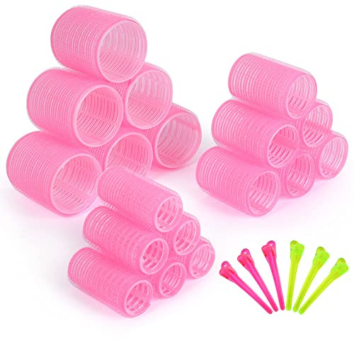 URAQT 24 Bigoudis de Pièces Ens, 18 Pièces Heatless Curling et 6 Pinces à Bec de Canard pour Fixer les Coiffures, Bigoudis Cheveux pour Tous Les Cheveux Courts, Moyens Ou Longs(25mm/36mm/48mm)