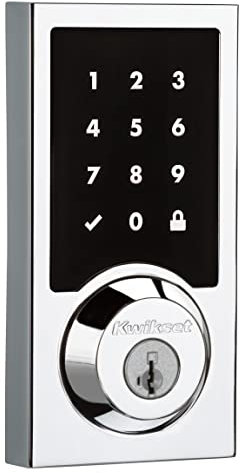 Kwikset SmartCode 916 Z-Wave Smart Lock, Keyless Entry Ring Compatible Door Lock, Touchscreen Electronic Deadbolt, SmartKey Re-Key Security, Smart Hub Required, Contemporary Polished Chrome