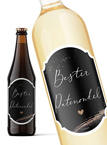 JoliCoon Flaschenetikett Bester Patenonkel Flaschenetikett Patenonkel | Strukturiertes Perlmuttpapier, selbstklebend, zuverlässige Haftung, für Wein-, Sekt-, Prosecco- und Geschenkflaschen