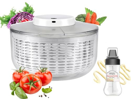 Salad Spinner Large Salad Washer and Spinner, Electric Lettuce Dryer with Vegetable Washing Basket and Serving Bowl, 6L Wireless Rechargeable Vegetable Dryer Salad Mixer, for Vegetable Lettuce
