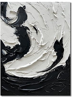 NANKAI Art 101,6 x 71,1 cm handgemaltes modernes Wanddekorations-Ölgemälde im minimalistischen Stil, Kunst, Schwarz-Weiß, abstrakte dicke Textur, Heimdekoration, Wandgemälde