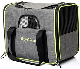 BRAVE PAWS Tragetasche für Katzen und Hunde, reißfestes Kunststoffnetz, bequem, atmungsaktiv, Katzenbox Hundetasche mit Sicherheit Reißverschlüsse Faltbare Schale, Transportbox (Grau)