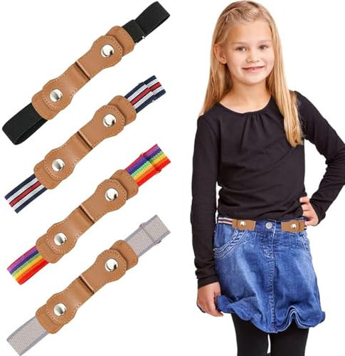 Puedno 4 Stück Gürtel Kinder, Gürtel Ohne, Verstellbare Elastischer Schnallenfreier Kindergürtel, Unsichtbare Stretchgürtel für Jungen Mädchen, Einstellbar Belts für Jeans Hosen Kleid