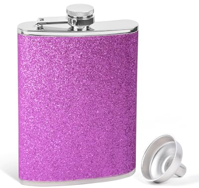 SPDYCESS Edelstahl Flachmann 8oz Glitzer Frauen Flachmänner mit Trichter Tragbar Flachmann von Alkohol Whisky zum Wandern Camping Hochzeit Party