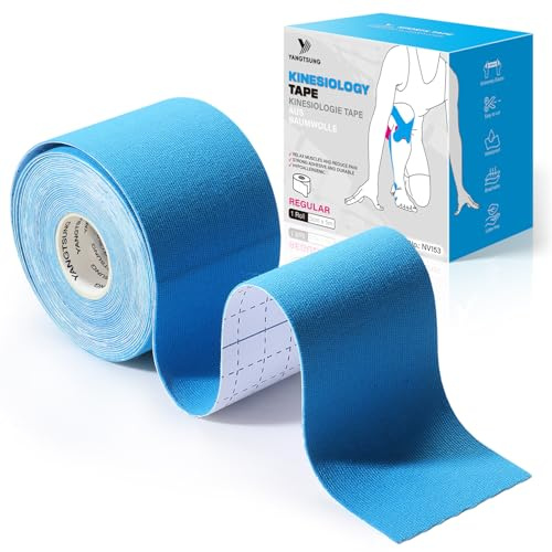 YANGTSUNG Kinesiology Tape, 5 m x 5 cm Waterproof & Hyopallergenic Kinetic Sports Tape for Shoulder, Knee, Ankle Shin Splints Support, Physio & Sports Injury Muscle Tape, Light Blue