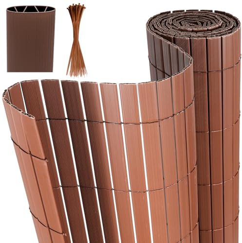 Izrielar Sichtschutzmatte, PVC Sichtschutzzaun, 4-Gewicht-Verstärkung, 1.6 x 5M Sichtschutz für Zaun Balkon, Gartenzaun mit Kabelbindern, Windschutz UV-beständig, für Balkon Garten Terrasse, Braun