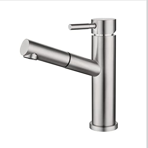 Badarmatur ausziehbarer Sprüher aus gebürstetem Nickel, Edelstahl, 360 ° drehbarer Einhandgriff, einziehbarer Badarmatur