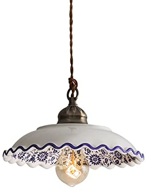 Modern Pendelleuchte Klassische Keramik Kleine Kronleuchter Blau Weiß Porzellanschirm Pendelleuchte Verstellbare Hängelampe for Hotel Restaurant Wohnzimmer Café Schlafzimmer Badezimmer Leuchte(C 25*13