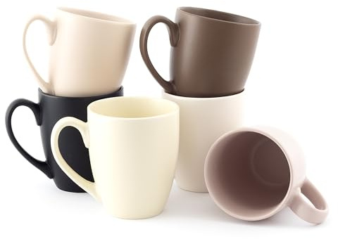 Hanseküche juego de 6 tazas de café grandes - tazas de café de cerámica sólida, 360 ml de volumen y asa grande (Marrón mate)