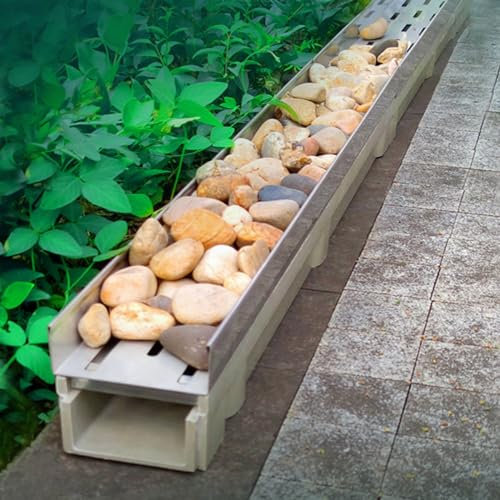 Trench Drain System for Yard, 4 6 8 10 Inch Deep Profile Resin Channel with Stainless Steel Grates, Rain Gutter Drainage Grate for Downspout, Sidewalk, Shed, 100cm long (Color : LxWxH, Size : 100x19