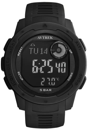 AVTREK Reloj deportivo multifunción con altímetro, barómetro y termómetro, 50 metros de impermeabilidad, 12/24 horas, cronómetro y alarma (negro)