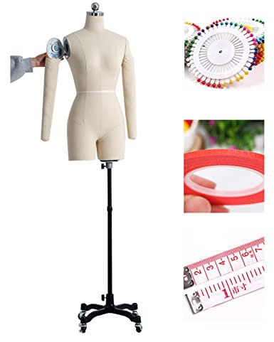 CRBUDY Schaufensterpuppe, Schneiderpuppe, weibliche Näh-Halbpuppe mit 2 Armen, höhenverstellbare Schneiderpuppe für Schneiderei, leicht aufzustellender Schneiderpuppen-Torso (Größe: XL) (