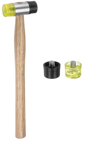 QUARKZMAN Doppelter Kopfhammer 25mm/1 Durchmesser Kunststoff & Polyurethan Doppelseitiger Weicher Hammer mit 2 Ersatzköpfen Holzgriff für die Holzbodeninstallation, Schwarz Gelb