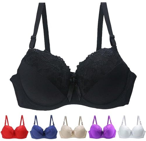 AMDOLE Damen Sale,Damen Push Up Spitze BH Mit Floraler Spitze Gepolsterter Bügel BH Komfort BH,75B,Schwarz