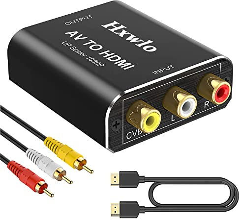 AV to HDMI Converter, RCA to HDMI Adapter for PS2/PS3/Xbox/DVD/VHS/VCR - 1080P Aluminum AV Converter with Composite CVBS Video Input, Includes HD-MI & RCA Cables (Supports TV, STB)