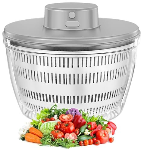 Salad Spinner Stainless Steel Large, 4L Large Capacity Fruit Vegetable Strainer Spinner, USB Electric Salad Lettuce Spinner with Bowl and Colander for Greens, Herbs, Berries, Fruits