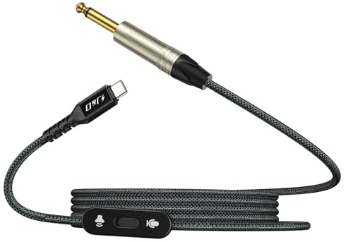 J&D Cavo USB C a 6,35 mm, Cavo Audio 2 in 1, Supporto per Registrazione e Riproduzione Audio, Cavo TS con Pulsante Interruttore, Compatibile con iPhone 15/15 Plus/15 Pro/15 Pro Max, Nero, 2 m