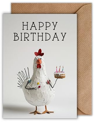WBdesignz Biglietto di compleanno con busta, biglietto di compleanno Happy Birthday, con gallina con torta, argilla Wire-Art, biglietto di auguri per compleanno, per fai da te, artisti, DIN A6