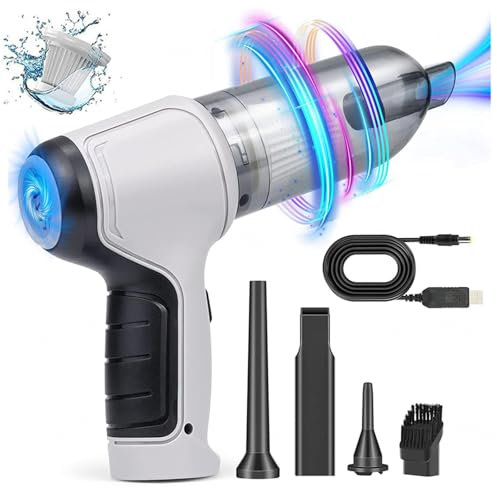 Small Hand Held Vacuum Cleaner, With A Variety Of Suction Plugs Compressed Air Duster Light And Portable Best Handheld Vacuum, For Car,Office And Home Cleaning,White